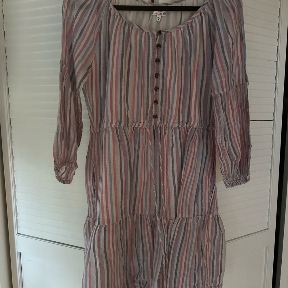 Sundry Striped Linen Tie Waist Dress
